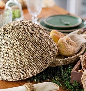 Prato de Bolo com Tampa em Fibra Natural (15x33)