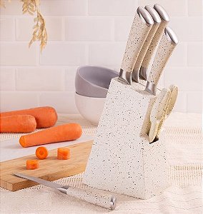 Jogo de Facas 06 Peças com Cepo Mármol