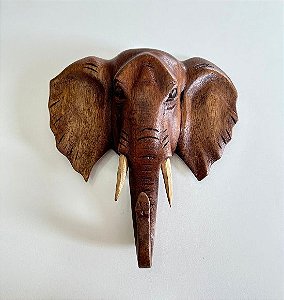 Escultura de Parede Cabeça de Elefante em Madeira Suar Bali