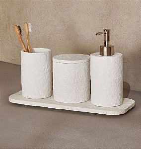 Kit Saboneteira para Banheiro em Cimento Off-White (4 peças)
