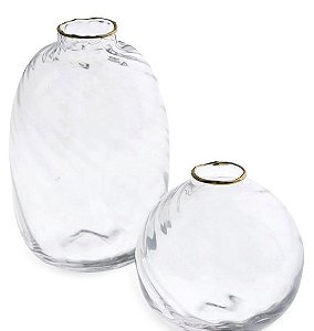 Vasos Decorativos em Vidro com Borda Dourada (2 peças)