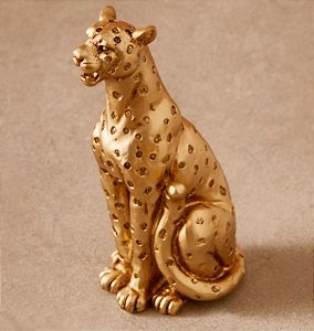 Escultura Decorativa Pequena de Leopardo Dourado Sentado (10x05)