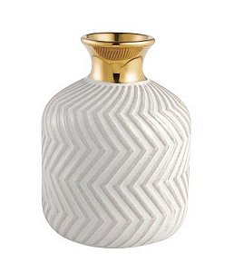 Vaso Decorativo em Cerâmica Chevron com Topo Dourado (09x07)