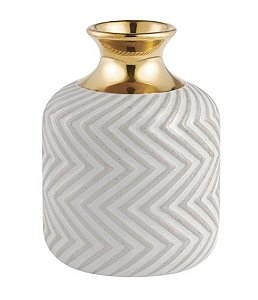 Vaso Decorativo em Cerâmica Chevron com Topo Dourado (15x11)