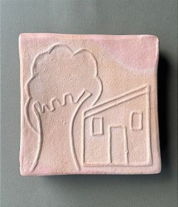 Tijolinho Decorativo de Barro Casa e Árvore (15x15) | Coleção Barrolândia