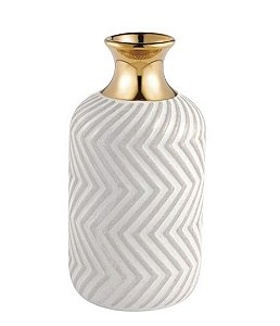 Vaso Decorativo em Cerâmica Chevron com Topo Dourado (23x11)