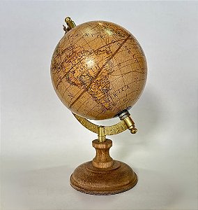 Globo Terrestre Decorativo e Giratório com Base de Madeira (25cm)