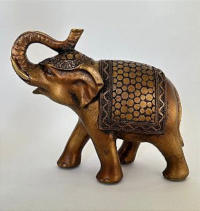 Escultura Decorativa de Elefante Bronze com Tromba para Cima