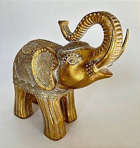 Escultura Decorativa de Elefante Dourado
