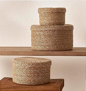 Cesto Decorativo com Tampa em Fibra Natural (P)