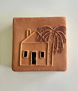 Tijolinho Decorativo de Barro Casa e Coqueiro (15x15) | Coleção Barrolândia