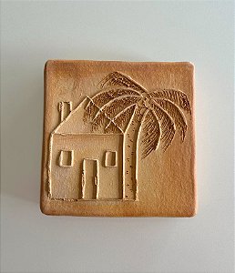 Tijolinho Decorativo de Barro Casa e Coqueiro (15x15) | Coleção Barrolândia