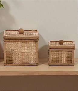 Caixa Decorativa e Organizadora Quadrada em Rattan (2 Tamanhos)