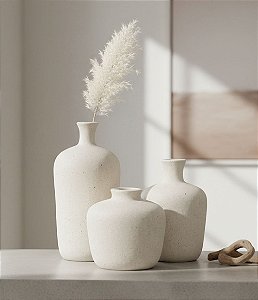 Trio de Mini Vasos Decorativos em Cerâmica Branca (3 Tamanhos)