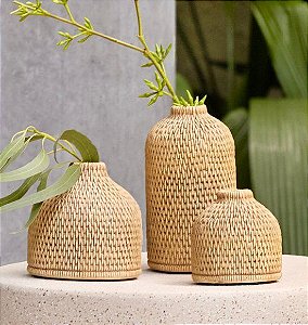 Vasinhos Decorativos com Aspecto de Rattan (3 peças)