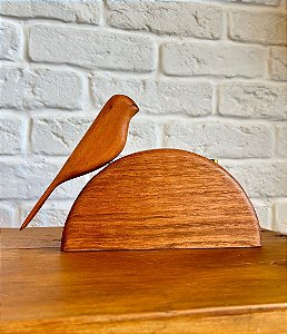 Escultura Decorativa de Pássaro com Base em Madeira (G)