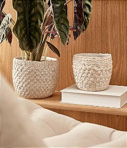Cachepot Decorativo Redondo em Cimento Branco (2 Tamanhos)
