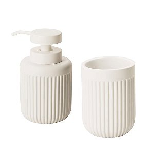 Kit Saboneteira e Porta Escova Branco para Banheiro (2 peças)