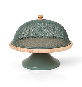 Porta Bolo em bambu e Metal Verde (26cm)