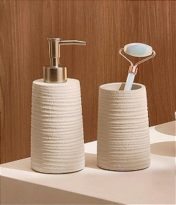 Kit Saboneteira e Porta Escova em Cimento para Banheiro (2 peças)