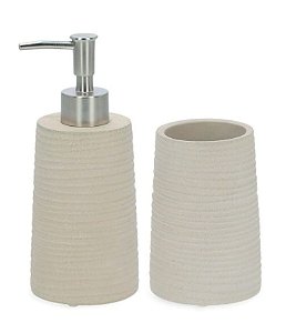Kit Saboneteira e Porta Escova em Cimento para Banheiro (2 peças)