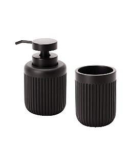 Kit Saboneteira e Porta Escova Preto para Banheiro (2 peças)