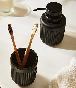 Kit Saboneteira e Porta Escova Preto para Banheiro (2 peças)