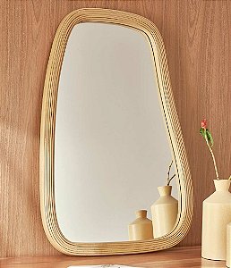 Espelho Decorativo Orgânico com Moldura em Rattan (90x60)