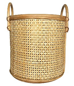 Cesto Decorativo em Madeira e Rattan Palha G (50x40)