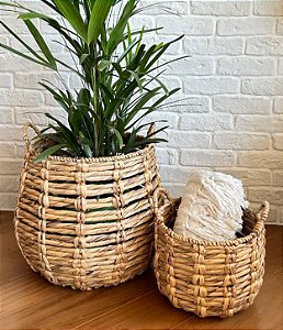 Cesto Decorativo em Fibra Natural com Alças (2 Tamanhos)