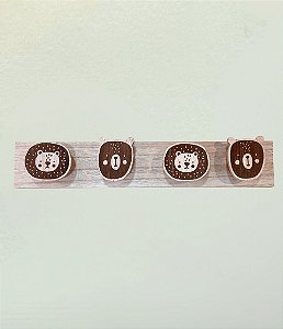 Cabideiro Infantil de Madeira Natural com 04 Ganchos (08x45cm)