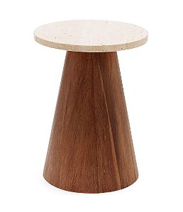 Mesa Lateral com Base de Madeira e Tampo em Mármore (37x29)