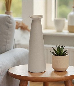 Vaso Decorativo Cone em Cerâmica Cinza (20x07)
