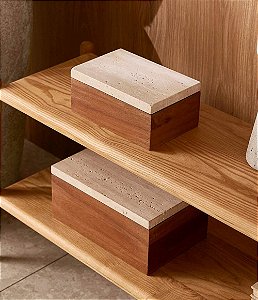 Caixa Decorativa e Organizadora de Madeira c/ Tampa em Mármore (20x13)