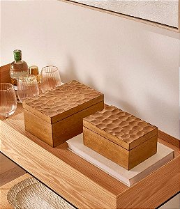 Caixa Decorativa e Organizadora em Madeira c/ Tampa Orgânica (2 tamanhos)