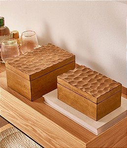Caixa Decorativa e Organizadora de Madeira c/ Tampa Orgânica (2 tamanhos)