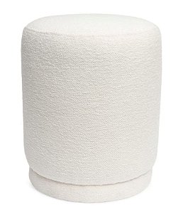 Pufe Branco em Bouclé e Madeira (47x37)