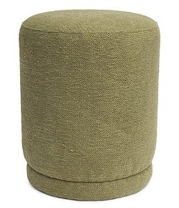 Pufe Verde em Bouclé e Madeira (47x37)
