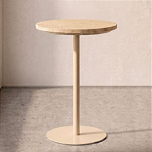 Mesa Lateral Redonda em Metal e Mármore Travertino (56x35)
