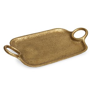 Bandeja Decorativa Dourada Retangular com Alças (44x26)