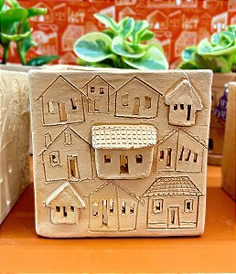 Cachepot Quadrado de Barro Modelo Casinhas Bonitas (15x15x15) | Coleção Barrolandia