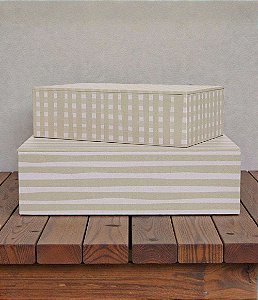 Caixas Decorativas e Organizadoras de MDF e Canvas Modelo Listras (2 peças)