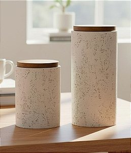 Dupla de Potes com Aspecto em Cimento e Tampa em Madeira