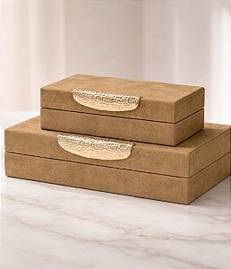 Caixa Decorativa Elleganto em MDF Revestido com Puxador Martelado Dourado (2 peças)