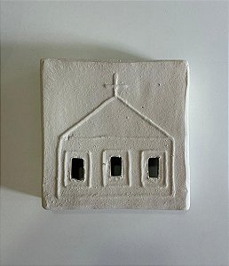 Tijolinho Decorativo de Barro Branco Igrejinha (15x15) | Coleção Barrolândia