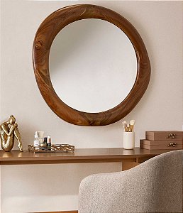Espelho Decorativo Orgânico com Moldura em Madeira Escura (80x70)