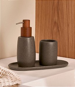 Kit Saboneteira Grafite para Bancada de Banheiro (3 peças)
