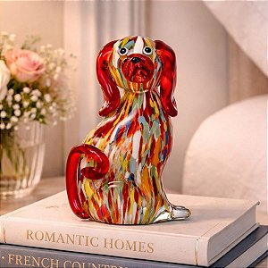 Escultura Decorativa de Cachorro em Vidro Colorido (17x10)