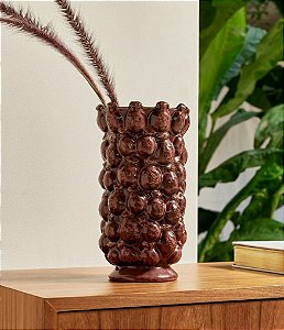 Vaso Decorativo Figo em Cerâmica Esmaltada Vinho (27x15)