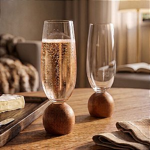 Jogo 2 Taças Esfera para Espumante em Madeira Acácia (210ml)